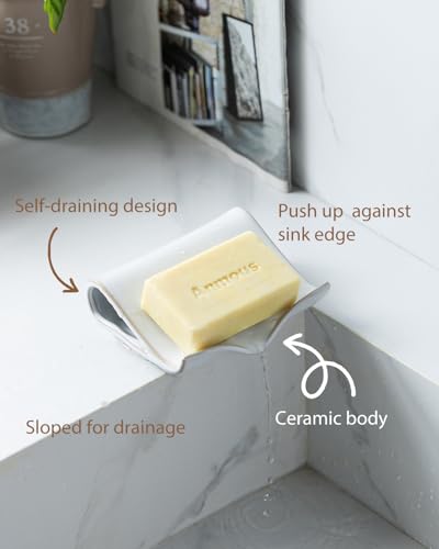 Zoeeker Soap Dish for Shower, Ceramic Self-Draining Bar Soap Holder | Soap Tray with Drainage Rectangular Bar Soap Saver Sponge Holder for Bathroom, Kitchen, Sink Organizer Tray Keep Dry, White - color: White