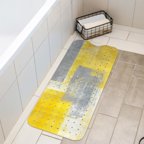 LNOND Yellow and Grey Bathtub Mat Non Slip, 40 X 16 Inch Tub Mat for Bathroom, Abstract Art Bath Tub Shower Mat with Drain Holes and Suction Cups - color: Yellow and Grey