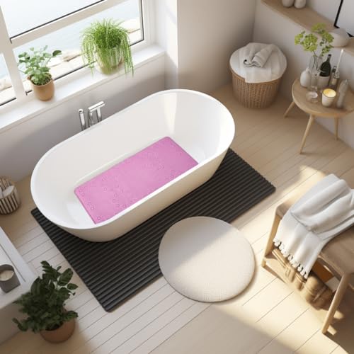 Bathtub Mat Non Slip 36” X 17” Pink Shower Mat Soft Foam Bath Mats for Bathroom Tub, Bathtub Mat with Drain Holes, Suction Cups, Shower Mat Non Slip - color: Pink