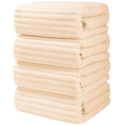 Luxury 4-Piece Quick-Dry Bath Towel Set 27.5X 55 Inches – Ultra Soft Microfiber for Bathroom, Bar, Pool, Gym & Travel – Elegant Twill Design - color: 4beige