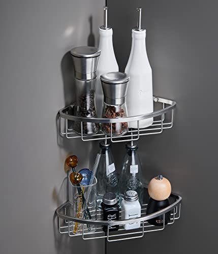 Corner Shower Caddy Organizer, SUS304 Stainless Steel Heavy Duty Rust-Proof Shelf Shampoo Holder, Wall Mounted Storage Rack for Bathroom Kitchen, 2 Packs Brushed Nickel - color: 03Nickel, size: 90° Angle 2P