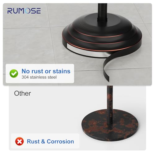 RUMOSE Toilet Paper Holder Stand for Floor, Oil Rubbed Bronze | Bathroom Free Standing Toilet Tissue Roll Holder with Storage, Adjustable 17-25 Inch, Rustproof, SUS304 Stainless Steel - color: Oil Rubbed Bronze