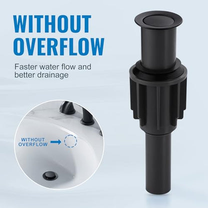 Pop Up Sink Drain Without Overflow, Bathroom Sink Drain Vessel Sink Stopper Pop Up Sink Drain Stopper, Pop Up Drain for Bathroom Sink Drain Strainer for Hair Catcher, Matte Black - color: Matte Black, style: Without Overflow