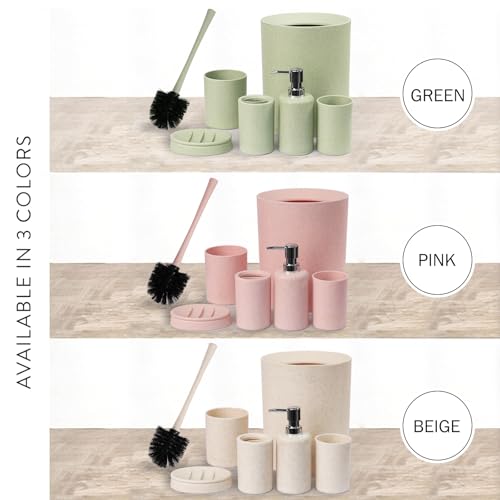 CERBIOR Bathroom Accessories Set 6 Piece Wheat Straw Bath Ensemble,Green | Includes Soap Dispenser,Tooth Brush Holder,Toothbrush Cup, Soap Dish for Decorative Countertop and Housewarming Gift - style: Green