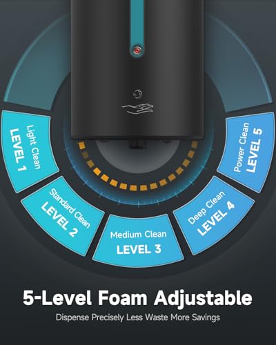 AIKE Automatic Foaming Soap Dispenser 25oz for Bathroom,Matteblack AK1205FA | Rich Foam and Stainless Steel,No-drill and Screw Wall Mount,5-Level Adjustable and Key for Commercial(Batteries Not Included) - color: Matte Black Stainless Steel
