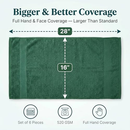 Sofea Hand Towels 6 Pack (16 x 28 Inches) 100% Cotton Bathroom Towels, Soft Absorbent Quick Dry Hand Towels for Bathroom Kitchen - color: Forest Green