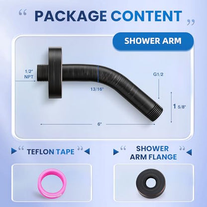ORB 6 Inch Shower Head Arm with Flange and Teflon Tape, Stainless Steel Angled Shower Extension Arm for Top Shower Head & Handheld Shower Head, Oil Rubbed Bronze - color: Oil Rubbed Bronze