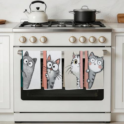4 Pcs Funny Cat Kitchen Towels, Cute Cats Gifts Soft Absorbent Tea Towel - color: Multi 0139