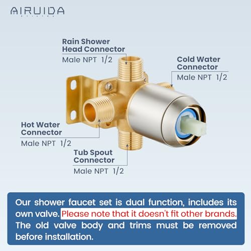 Airuida 6 Inch Shower Faucet Set,Bathtub Faucet Kit,Brushed Nickel | Shower Tub Faucet Set,Male Threads Rough-In Valve,Square Head Shower System - color: Nickel, size: 6 Inch