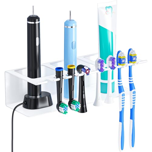 Electric Toothbrush Head Holders, Electric Toothbrush Holders Wall Mounted, Shower Electric Head Holder, Toothbrush and Toothpaste Holder, Tooth Brushing Holder for Bathroom (White, Large) - color: White, size: Large