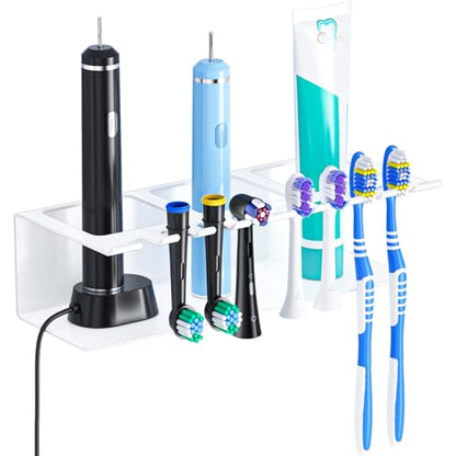 Electric Toothbrush Head Holders, Electric Toothbrush Holders Wall Mounted, Shower Electric Head Holder, Toothbrush and Toothpaste Holder, Tooth Brushing Holder for Bathroom (White, Large) - color: White, size: Large