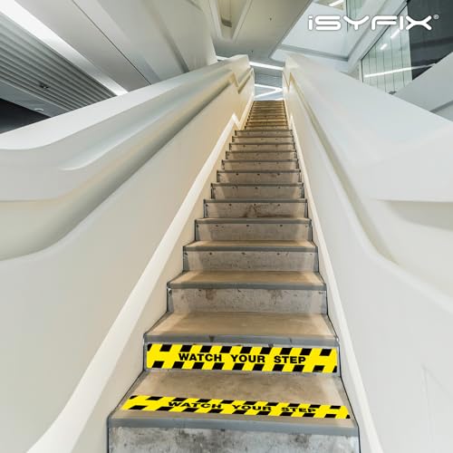 iSYFIX Watch Your Step Floor Decals Stickers, 40x5 Inch, 6 Pack | Self-Adhesive Vinyl, Laminated Anti-Slip, Water Resistance, Indoor & Outdoor - size: 40x5 inch