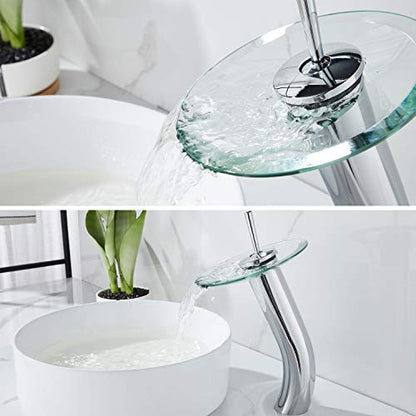 Waterfall Bathroom Faucet Glass Single Handle Solid Brass Basin Lavatory Vessel Sink Vanity Faucet, Tall, Polished Chrome … - color: Polished Chrome
