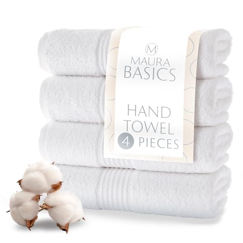 MAURA Basics Hand Towels for Bathroom with Hanging Hook Loops. Soft, Durable, Long Lasting and Absorbent Hand Towel Sets for Bathroom, American Standard Size 16"x28", White - color: White, size: Hand Towel (4-Pack)