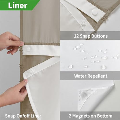 eachope No Hook Boho Farmhouse Shower Curtain with Snap-in Fabric Liner set-71Wx74H(72H),Beige Tufted Chevron Striped Hotel Grade Cloth Shower Curtains for Bathroom with Window,Water Repellent - color: Beige, size: 71"W x 74"L (Pack of 1)