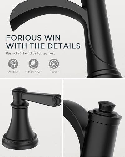 FORIOUS Black Waterfall Bathroom Faucet 3 Holes Vanity, Widespread Faucet | FORIOUS Brass Black Faucet Bathroom 3 Hole, Wide 2 Handle 8 Inch Matte Black Bathroom Sink Faucet Waterfall with Metal Drain - color: Matte Black