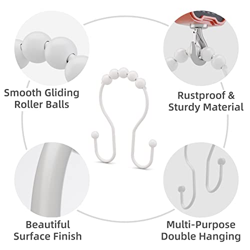 Bathway White Shower Curtain Hooks and Rings - Rust Proof, Smooth Glide, Double Hooks, 12 Pcs - color: White