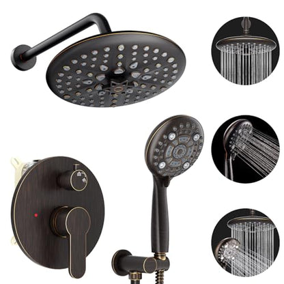 EMBATHER 10'' Shower System with Handheld Trim Kit, Oil Rubbed Bronze | 2-IN-1 Shower Faucet Set, 3-Mode Shower Head, 8-Setting Handheld Spray, Pressure-balanced Valve & Trim Kit - color: Oil Rubbed Bronze, size: 10 Inch