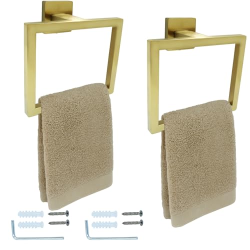Gold Towel Ring, 2 Pcs | Premium Stainless Steel, Sleek Square Design, Durable Wall-Mounted, Contemporary Bathroom