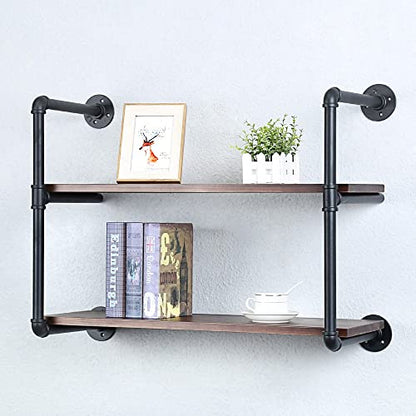 Industrial Pipe Shelves With Wood Planks,Rustic Pipe Shelving Wall Shelf | Metal Pipe Solid Pine Wood,Easy to Assemble,Wooden Board Thickness 0.78 In,For Bar Farmhouse Kitchen Office Bathroom,Bedroom - color: 2-layer, size: 30in