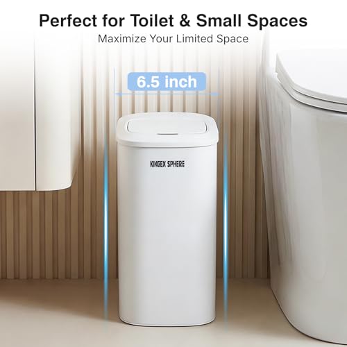 Motion Sensor Trash Can 2.6 Gallon Automatic Bathroom Garbage Can with Lid,Touchless Smart Slim Small Narrow Waste Basket Odor Control Aromatherapy IPX4 Waterproof for Office RV Bedroom Kitchen Cream