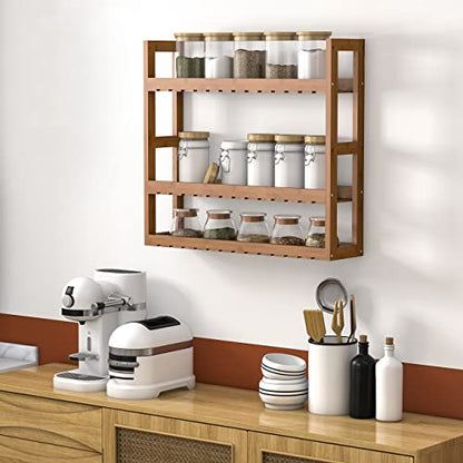 Domax Bamboo Bathroom Shelf 3-Tier Wall Mount Storage Rack Multifunctional Adjustable Layer Free Standing Over Toilet Utility Shelves Living Room Kitchen (Walnut) - color: Walnut