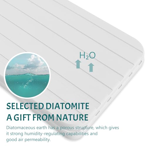 2-Pc Diatomite Coaster Set with Non-Slip Pads & Sandpaper, Quick-Dry Absorbent Mat for Sink & Stone Soap Tray, Suitable for Kitchen Countertops, Bathroom Scenarios - White