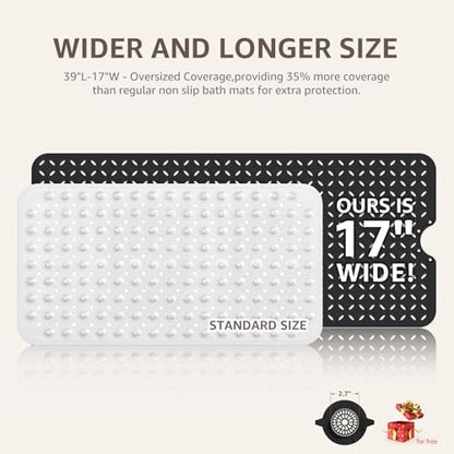 OTHWAY Bath Mat for Tub Non Slip: 39" X 17" Long Bathtub Mat with Hair Catcher│Big Drain Holes Shower Mats for Inside Shower│Machine Washable (Black) - color: Black