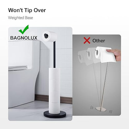 BAGNOLUX Bathroom Toilet Paper Holder Stand with Reserve, SUS304 Stainless Steel Rustproof Pedestal Tissue Roll Holder Heavy Duty (Matte Black) - color: Matte Black