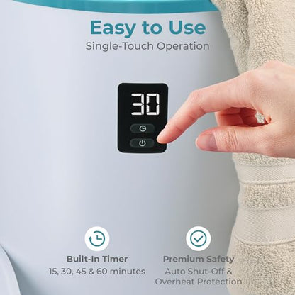 SereneLife Towel & Blanket Warmer, One Touch Portable Bath Towel Warmer with Fragrant Disc Holder, Timer (15, 30, 45, or 60 minutes) and LED Display, Auto Shut Off, Ideal for Bathroom & Spa Use, Blue - color: Blue