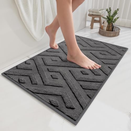 Bathroom Rugs Thin Non Slip Bath Mat for Bathroom Gery 20"x32" | Quick Dry Absorbent Washable Rubber Backing Bath Rug Shower Mat Bathroom Floor Mat For Sink Bathtub Beside Shower Entrance - color: Black-c, size: 20"x32"