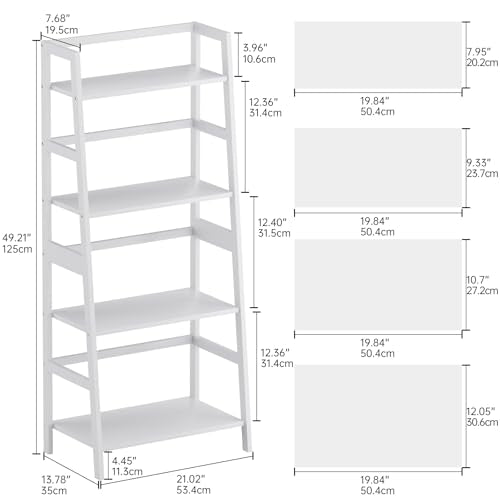 HITNET Ladder Shelf, 4 Tier Bookshelf, Floor Standing Bathroom Storage Rack with Bamboo Frame, Home Office Open Display Bookcase, White - color: White