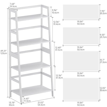 HITNET Ladder Shelf, 4 Tier Bookshelf, Floor Standing Bathroom Storage Rack with Bamboo Frame, Home Office Open Display Bookcase, White - color: White
