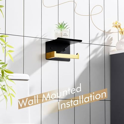 KOKOSIRI Toilet Paper Holders with Shelf Bathroom Toilet Paper Roll Holder Wall Mounted T-304 Stainless Steel, Matte Black and Gold B2010GDK - color: Black Gold, size: With Shelf(1 Pack)
