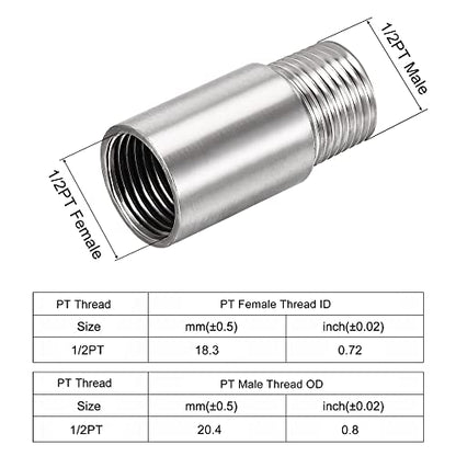 uxcell Shower Head Extension Arm Stainless Steel 1/2PT Male to 1/2PT Female Thread 50mm Length Cast Pipe Fitting Coupler 2Pcs - size: 50mm