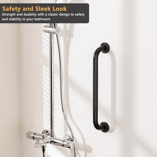 2 Pack Grab Bars for Bathtubs and Showers, NEWRAIN 16 Inch Stainless Steel Wall Bathroom Shower Handle, Anti Slip Black Safety Bars Toilet Handicap Elderly Senior Assist Bath Saft Hand Rail - color: Matte Black