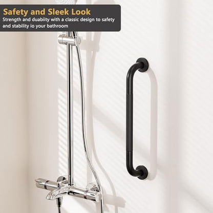 2 Pack Grab Bars for Bathtubs and Showers, NEWRAIN 16 Inch Stainless Steel Wall Bathroom Shower Handle, Anti Slip Black Safety Bars Toilet Handicap Elderly Senior Assist Bath Saft Hand Rail - color: Matte Black