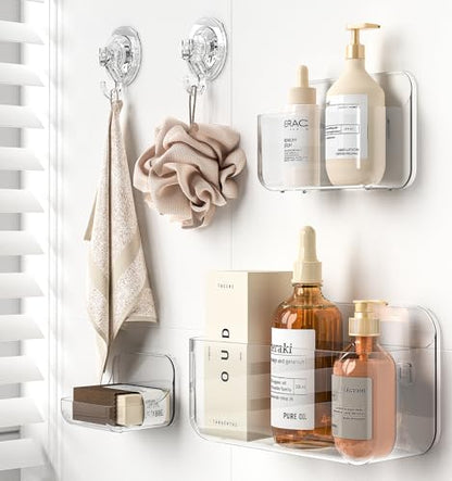 Shower Shelves 5 Pack Clear Acrylic Bathroom Organizer Caddy | Large Capacity, Adhesive Shower Caddy with Soap Holder and Hooks, Waterproof and Rustproof, Multiple Drainage Holes - color: Clear-5 Pack Set