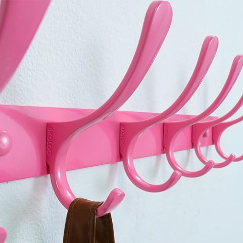 SKOLOO Coat Rack Wall Mounted - 6 Hooks, Heavy Duty, Stainless Steel, Metal Wall Hangers, Sturdy Coat Hooks for Hanging Coats, Jacket, Clothes, Hat, Pink - color: Pink, size: 6 Hook(1 Pack)
