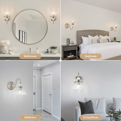 1 Piece Brushed Nickel Finish Wall Sconce, 1-Light Modern Wall Sconce with Hanging Crystal Accents and Flower-Shaped Clear Shades for Bathroom Bedroom Living Room,Modern Vanity Light - color: Nickel, size: 1-Light