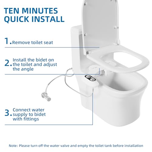 Ultra-Slim 3-in-1 Bidet Attachment for Toilet, Self-Cleaning Dual Nozzles for Posterior & Feminine Wash, Adjustable Water Pressure, Easy Install (Black) - color: Black, Solo Cold