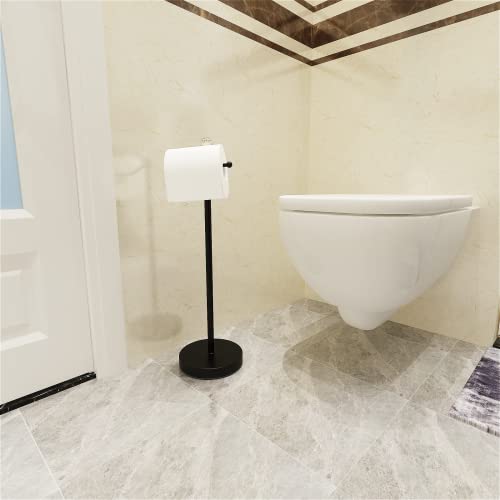 ROLABAM Paper Holder Stand for Floor-Free Standing Toilet Paper Holder Stand for Bathroom Total Height 24.4" with Crystal Ball, Matte Black Finished - color: Matte Black