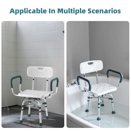 Swive Shower Chair with Arms and Back, 500 lbs Heavy Duty Shower Seat for Inside Shower Stall and Bathtub, Height Adjustable Safety Bath Seat for Elderly, Adults, Handicap and Disabled - size: 500lbs Heavy Duty Shower Chair