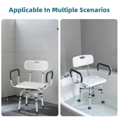 Swive Shower Chair with Arms and Back, 500 lbs Heavy Duty Shower Seat for Inside Shower Stall and Bathtub, Height Adjustable Safety Bath Seat for Elderly, Adults, Handicap and Disabled - size: 500lbs Heavy Duty Shower Chair
