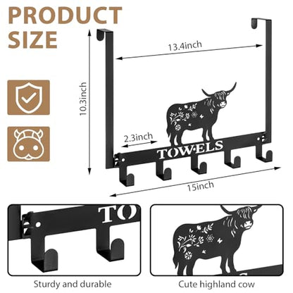 Highland Cow Over The Door Hooks Wall Mount Towel Rack Heavy Duty Hanging Towel Holder Metal Highland Cow Decor for Bathroom Bedroom Kitchen Storage Decorative - style: Highland cow