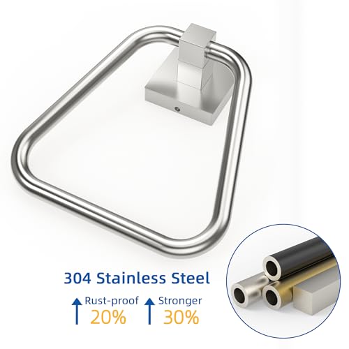 RUACQ Towel Ring, Hand Towel Holder for Bathroom Wall, Brushed Nickel | Wall Mounted Hand Towel Bar, 304 Stainless Steel Towel Hanger, Square Base, Geometric Towel Holder Design, Modern, Heavy Duty - color: Brushed Nickel