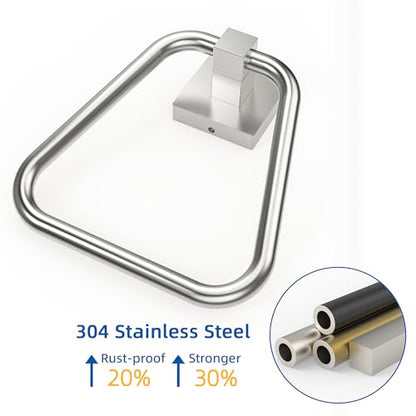 RUACQ Towel Ring, Hand Towel Holder for Bathroom Wall, Brushed Nickel | Wall Mounted Hand Towel Bar, 304 Stainless Steel Towel Hanger, Square Base, Geometric Towel Holder Design, Modern, Heavy Duty - color: Brushed Nickel