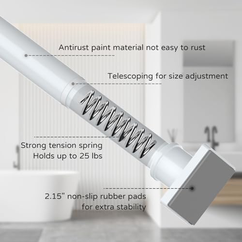 UIOSANRT White Shower Curtain Rod 31-68 Inches Non-Slip Shower Rod Tension Mounted No Drill Shower Curtain Rods Spring Tension Rod Adjustable Tension Curtain Rod for Windows Bathroom - color: White, size: 31"-68"