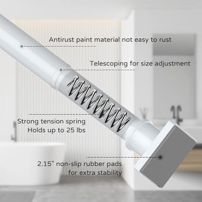 UIOSANRT White Shower Curtain Rod 31-68 Inches Non-Slip Shower Rod Tension Mounted No Drill Shower Curtain Rods Spring Tension Rod Adjustable Tension Curtain Rod for Windows Bathroom - color: White, size: 31"-68"