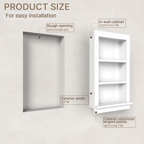 Recessed Medicine Cabinet with Shelves – in-Wall Medicine Cabinet Organizer for Bathroom, Kitchen or Bedroom – Modern White Niche Storage Cabinet 14x24